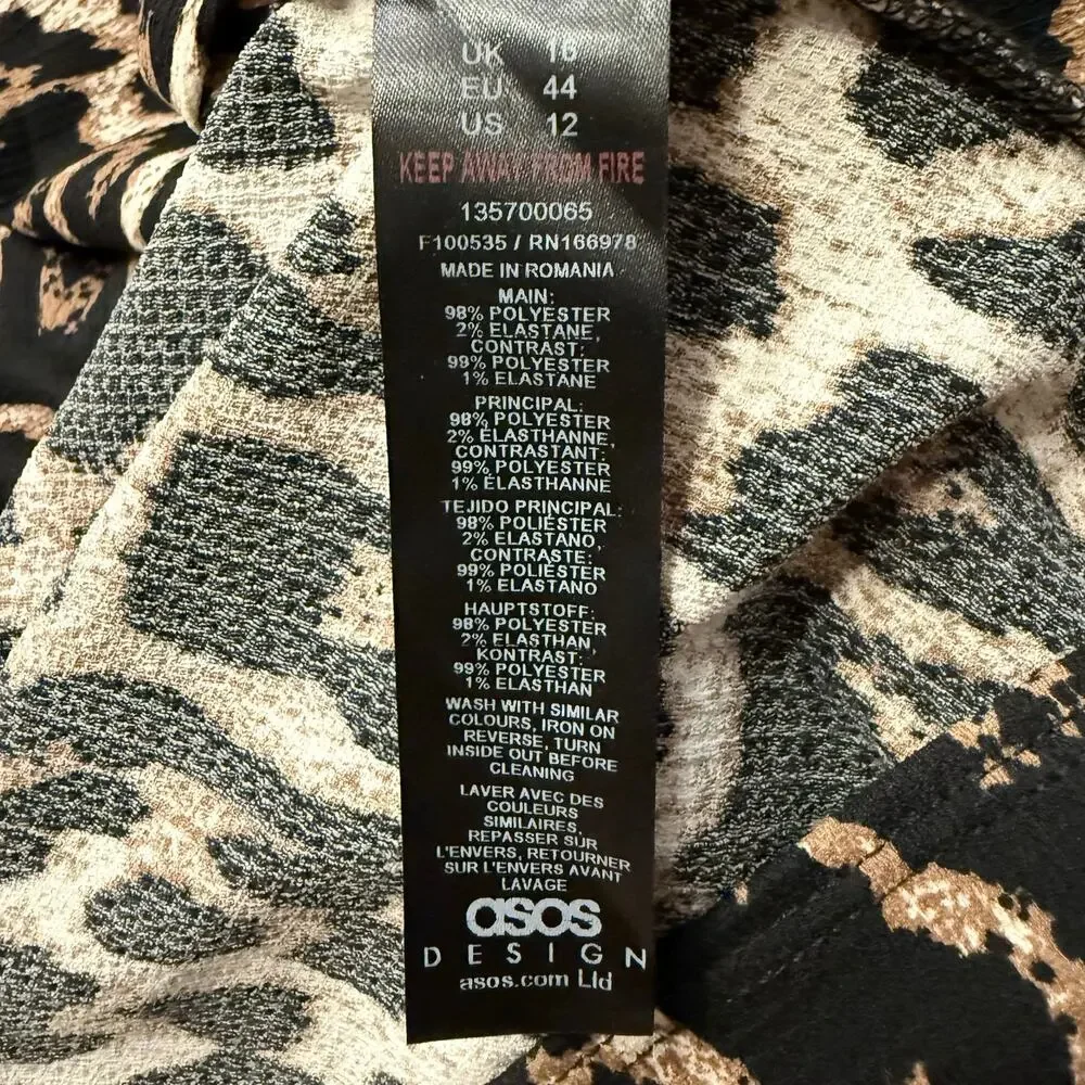 ASOS DESIGN Puff Sleeve Tie Front Maxi Dress in Leopard Print Size 12 EUC - Picture 4 of 6